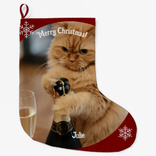Meia De Natal Grande Nomes de Fotos de Gato Laranja Personalizados