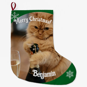 Meia De Natal Grande Nomes de Fotos de Gato Ruivo Personalizados