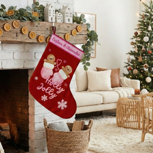 Meia De Natal Grande Nomes Personalizados Meninas de Biscoito Holly Jol