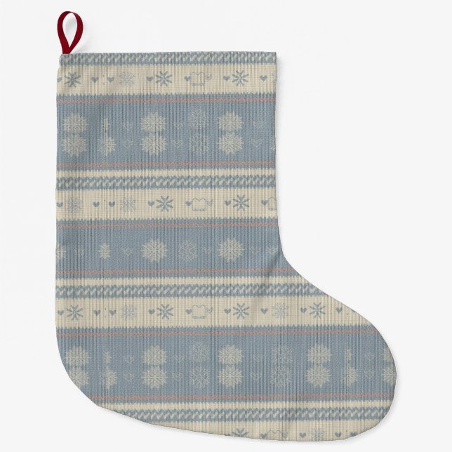 Meia De Natal Grande Nordic Knit Pet Christmas Stocking with Snowflakes (Frente)
