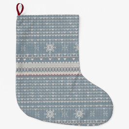 Meia De Natal Grande Nordic Knit Pet Stocking with Snowflakes & Paws