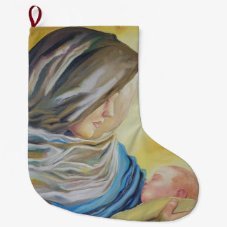 Meia De Natal Grande Nossa Senhora do Silêncio segurando Jesus bebê