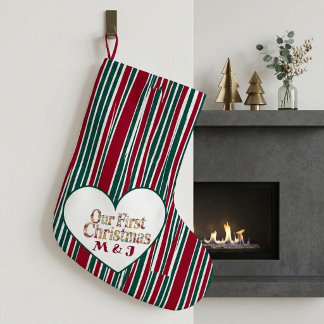 Meia De Natal Grande Nosso Primeiro Natal Casais Xadrez Monograma Inici