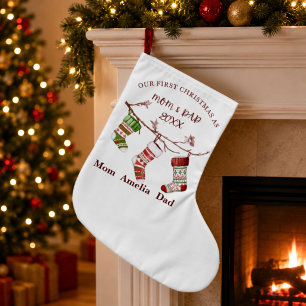 Meia De Natal Grande Nosso Primeiro Natal como Mamãe e Papai Personaliz