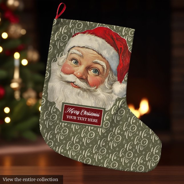 Meia De Natal Grande Nostalgic Papai Noel Natal Personalizado (Nostalgic Santa Claus Christmas Stocking Custom Name)