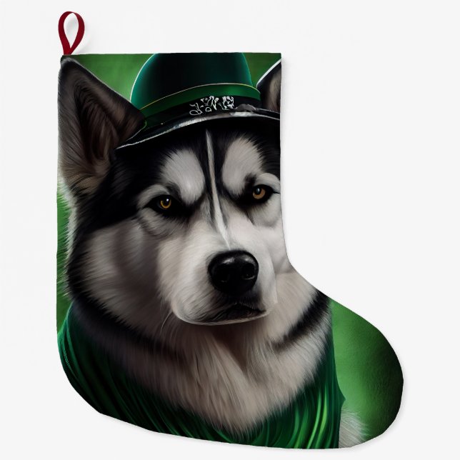 Meia De Natal Grande O cão Malamute do Alasca na Rua. (Frente)
