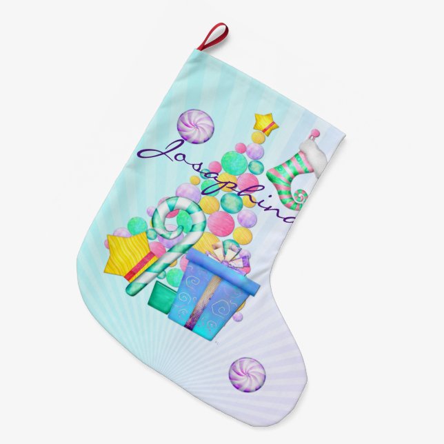 Meia De Natal Grande O Whimsey Folk Art de Natal (Frente (Pendurada))