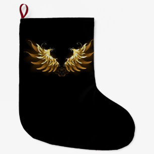 Meia De Natal Grande Ouro Angel Wings sobre fundo preto