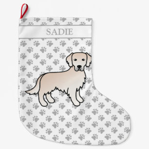 Meia De Natal Grande Ouro de Creme Inglês - Retriever Cartoon Dog & Na