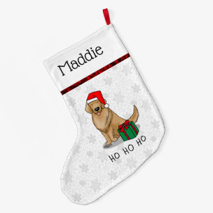 Meia De Natal Grande Ouro Natal Santa Claus Cachorro de Retriever