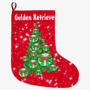 Meia De Natal Grande Ouro Retriever Cachorro Natal Grande Decoração de