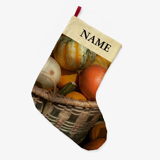 Meia De Natal Grande Outono - Abóboras em uma cesta (Frente (Pendurada))