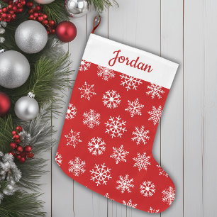 Meia De Natal Grande Padrão Classic Red & White Snowflake Personalizado