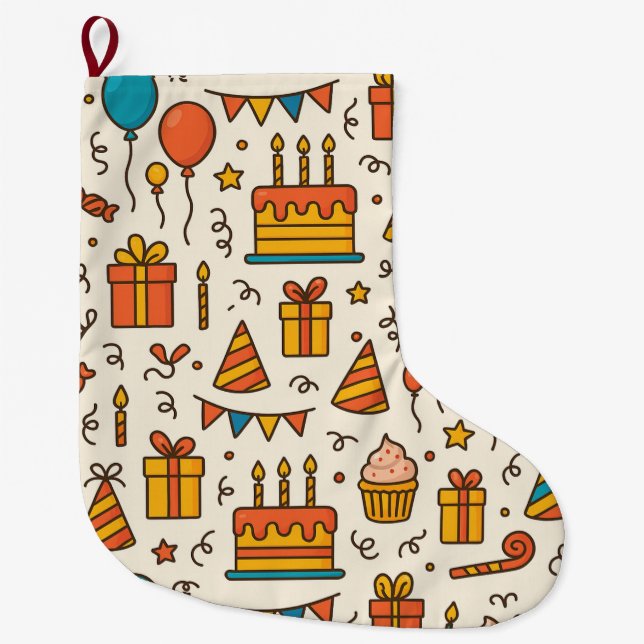 Meia De Natal Grande Padrão contínuo de festa de aniversário vibrante (Frente)