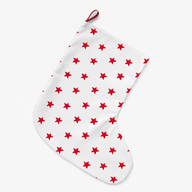 Meia De Natal Grande Padrão das estrelas brancas e vermelhas (Frente (Pendurada))