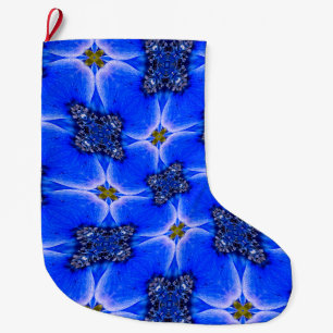 Meia De Natal Grande Padrão de Anêmona do Jardim Azul