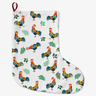 Meia De Natal Grande Padrão de aves de galo