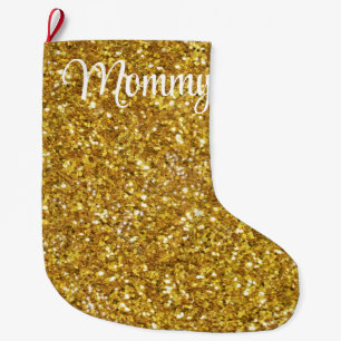 Meia De Natal Grande Padrão de brilho cintilante dourado