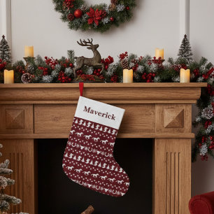 Meia De Natal Grande Padrão de Cavalo de Natal Rústico Country Vermelho