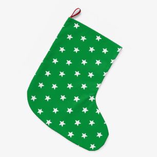 Meia De Natal Grande Padrão de estrelas verdes e brancas