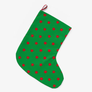 Meia De Natal Grande Padrão de estrelas vermelhas e verdes