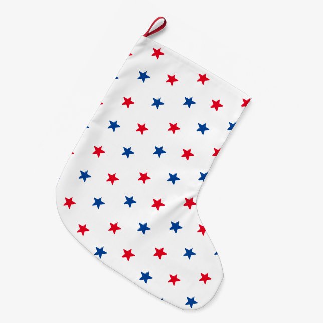 Meia De Natal Grande Padrão de estrelas vermelho e azul Patriótico (Frente (Pendurada))