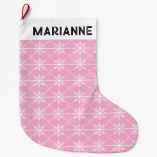 Meia De Natal Grande Padrão de Floco de Neve Rosa Pastel