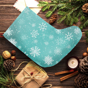 Meia De Natal Grande Padrão de Flocos de Neve Azul Verde Inverno Suave