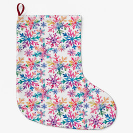 Meia De Natal Grande Padrão de Flocos de Neve em Aquarela