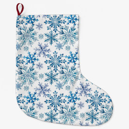 Meia De Natal Grande Padrão de Flocos de Neve em Aquarela