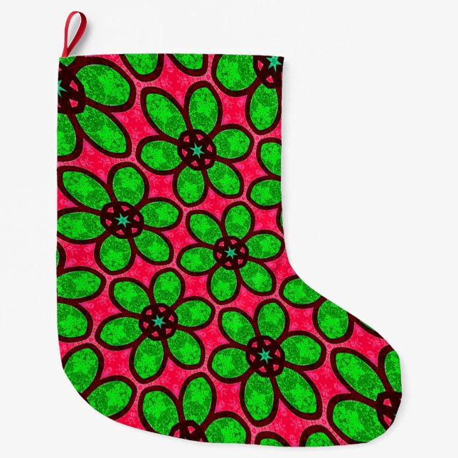 Meia De Natal Grande Padrão de Flores de Abstrato Bonito (Frente)