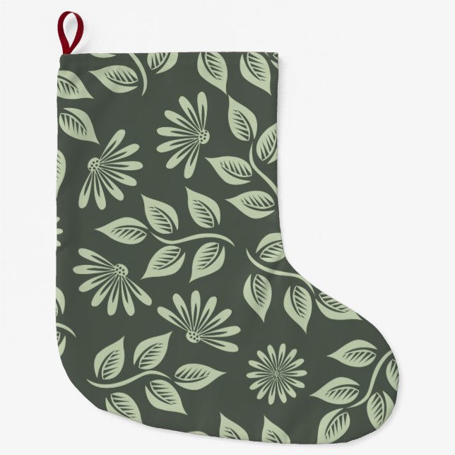 Meia De Natal Grande Padrão de Flores de Mola (Frente)