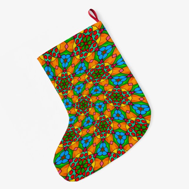 Meia De Natal Grande Padrão de Flores Estéticas (Verso (Pendurada))