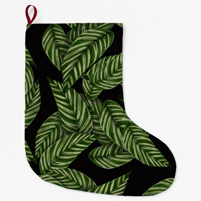 Meia De Natal Grande Padrão de Folhas Tropicais (Frente)