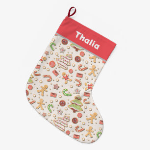Meia De Natal Grande Padrão de Natal de Cookie - Doce e Festivo