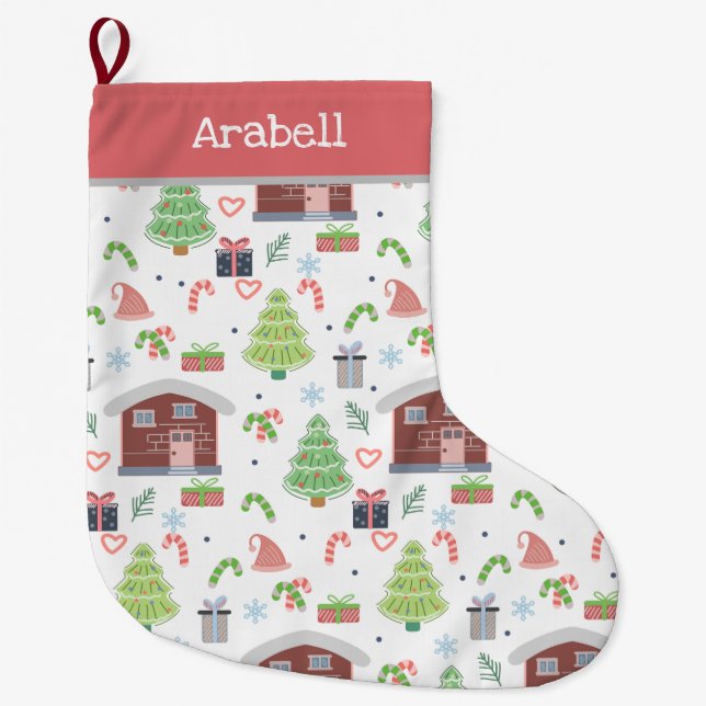 Meia De Natal Grande Padrão de Natal Festivo Adorável (Frente)