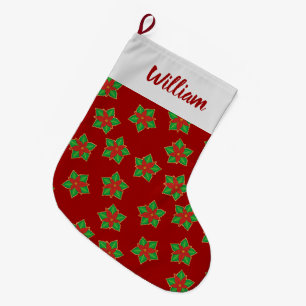 Meia De Natal Grande Padrão de Poinsettia de Natal