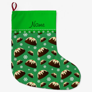Meia De Natal Grande Padrão de pudim de natal verde de nome personaliz