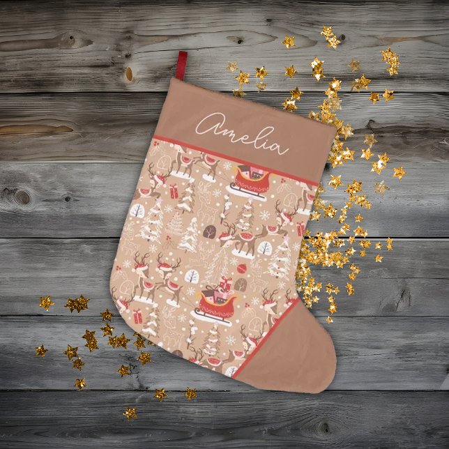 Meia De Natal Grande Padrão de Reinador de Natal Bonito Personalizado (Criador carregado)