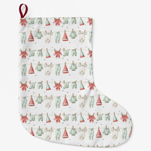 Meia De Natal Grande Padrão de Roupa de Elfo  (Frente)