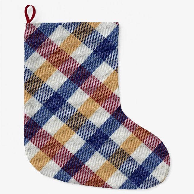 Meia De Natal Grande Padrão de Tartan multicolorido (Frente)