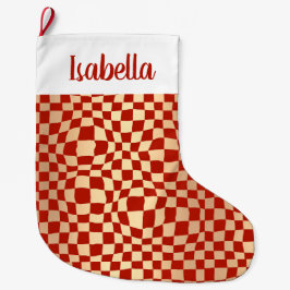 Meia De Natal Grande Padrão de Verificador Vermelho e Dourado do Nome P