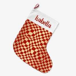 Meia De Natal Grande Padrão de Verificador Vermelho e Dourado do Nome P