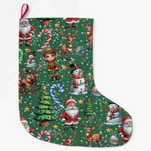 Meia De Natal Grande Padrão Decorativo de Natal com Fundo Verde