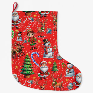 Meia De Natal Grande Padrão Decorativo de Natal com Fundo Vermelho
