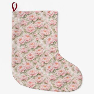 Meia De Natal Grande Padrão Floral de Peônia em Aquarela Suave Sem Cost