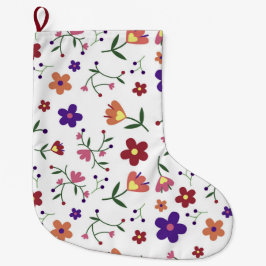 Meia De Natal Grande Padrão Floral Desenhado À Mão