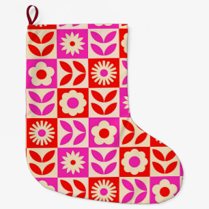 Meia De Natal Grande Padrão Floral Retro Vibrante