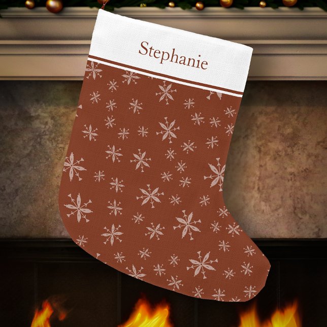 Meia De Natal Grande Padrão Moderno de Floco de Neve Monograma Vermelho (Criador carregado)