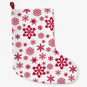 Meia De Natal Grande Padrão moderno de flocos de neve vermelho e branco
